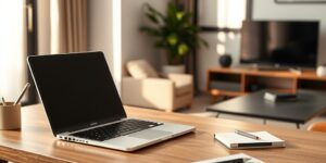 A clean, organized desk environment representing balanced digital habits for families.