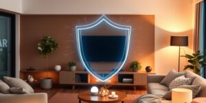 A conceptual image representing smart home security and digital protection.