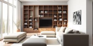 A versatile living room setup featuring modular furniture designed for a growing family.