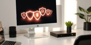 A clean, modern workspace representing digital security and privacy.