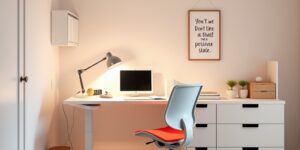 A clean, modern, and inspiring home study area for children.