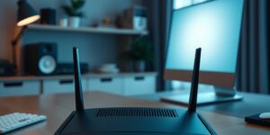 Modern home office setup with a secure router.