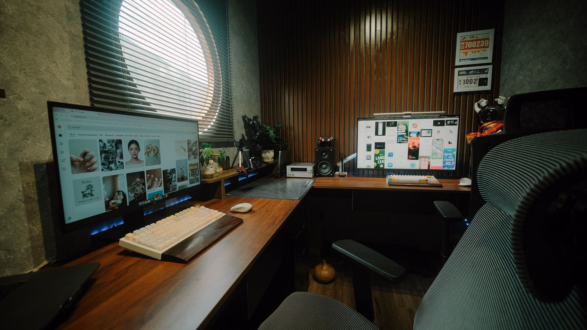 DIY acoustic panel installation in a residential home office.