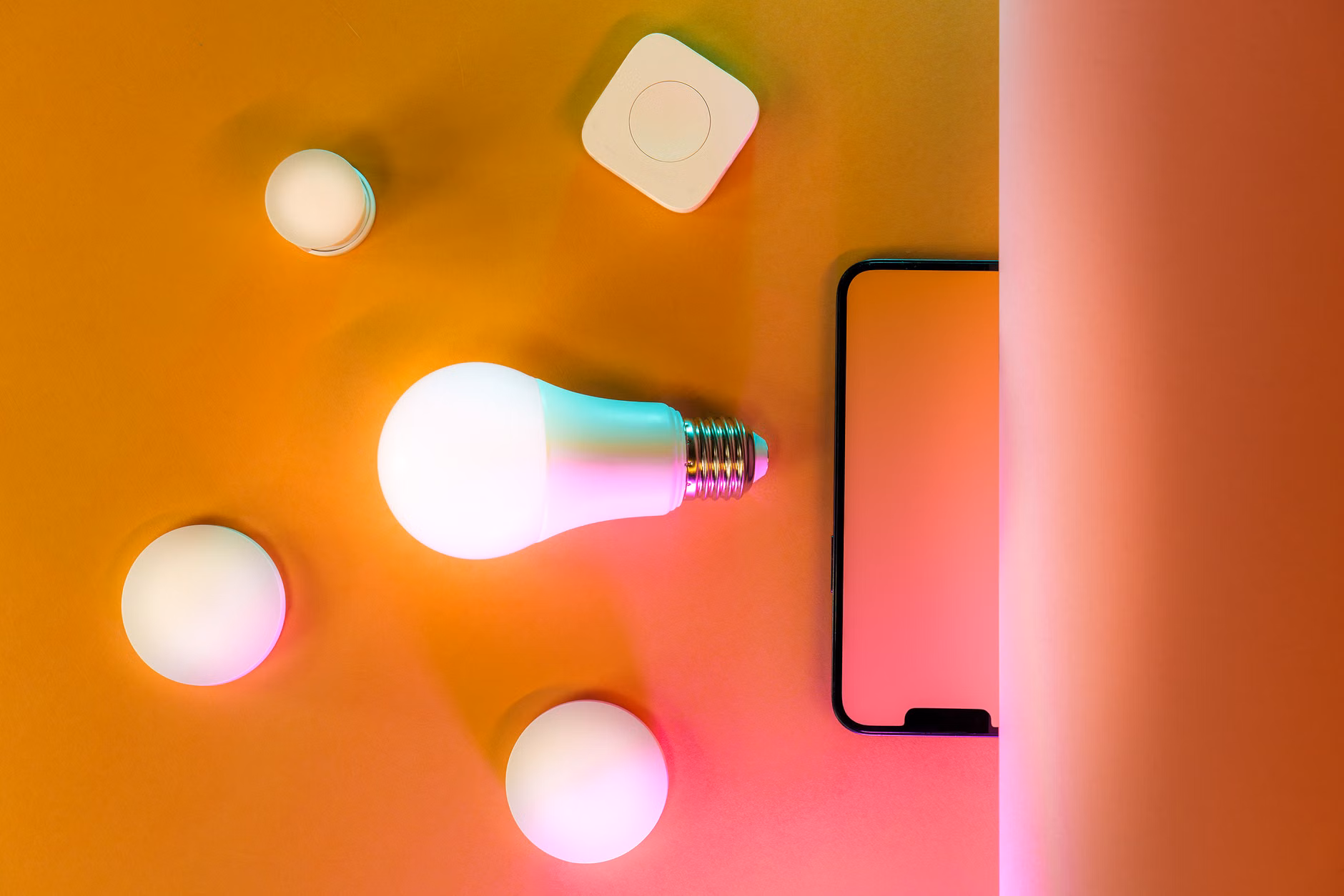 Conceptual illustration of smart devices connected by a logic flow