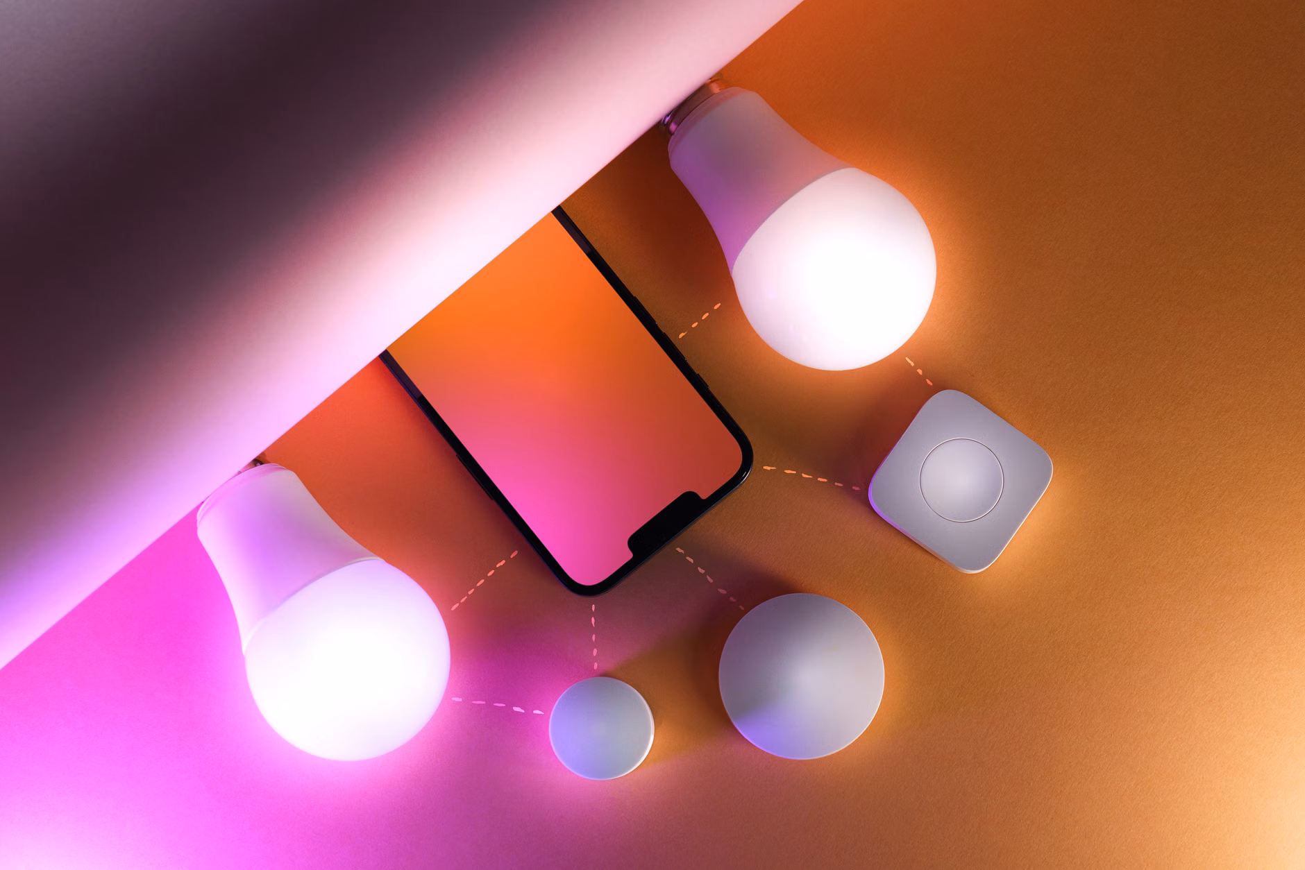 Conceptual illustration of smart home lighting connectivity.