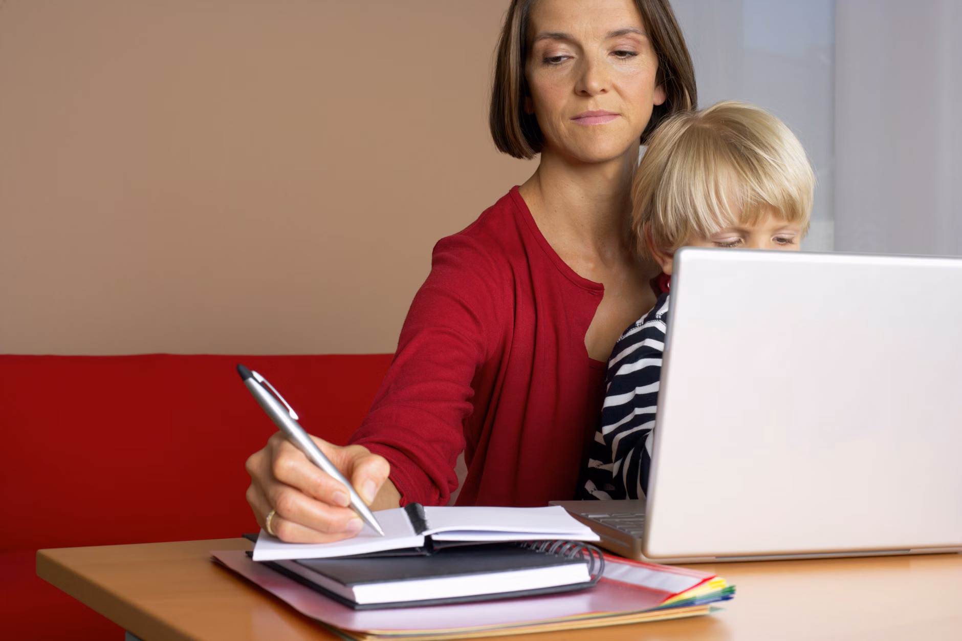 The contrast between digital work pressure and family time.