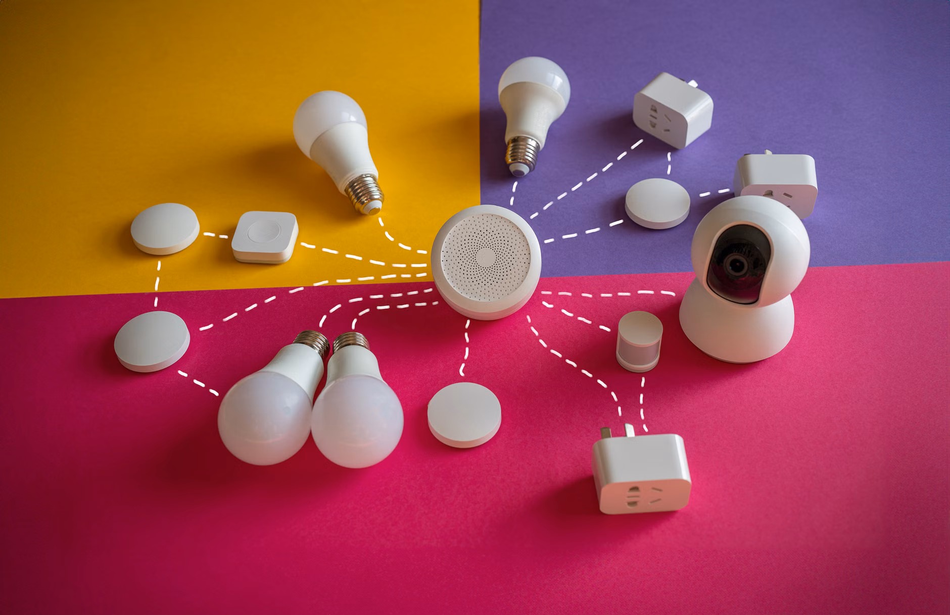 Smart home devices connected to a network representing IoT security.