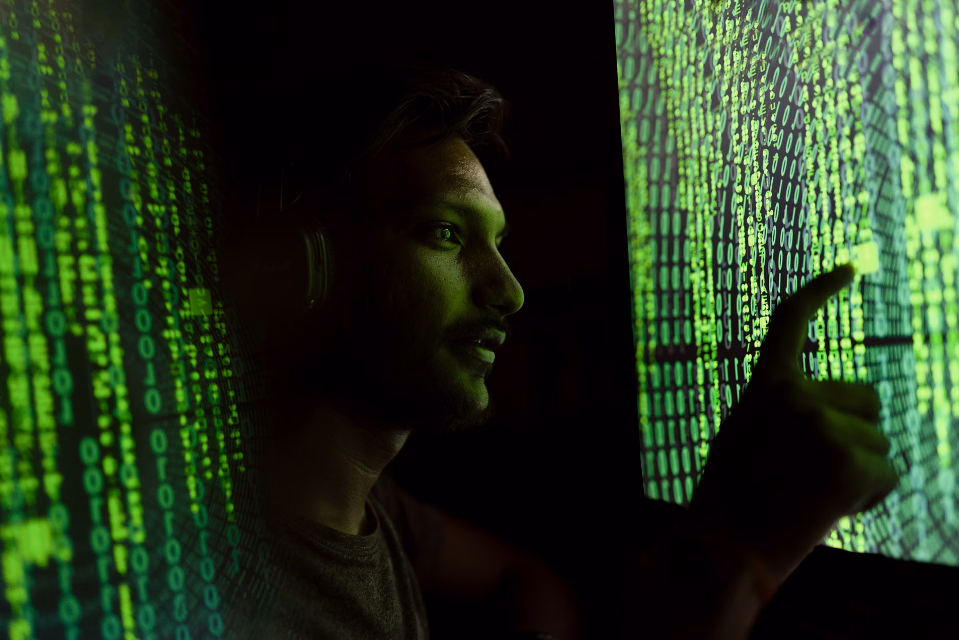 A family interacting with a secure digital interface.