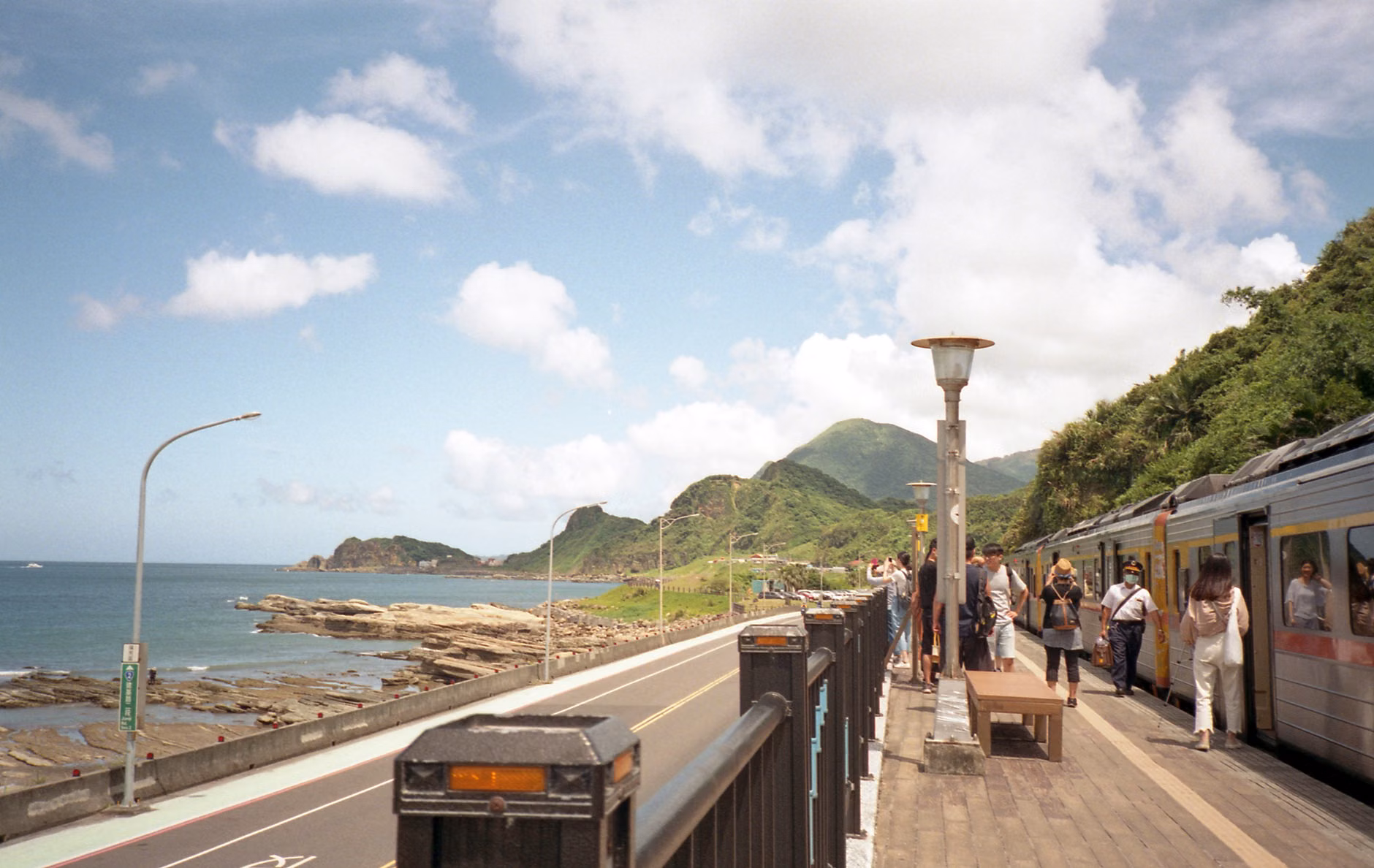 A charming coastal train station platform.