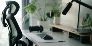 An organized and ergonomic home office setup tailored for parents working from home.