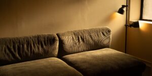 A quiet, cozy living room scene representing the end of a busy day.