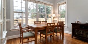 A quiet, sunlit dining area prepared for a calm family discussion.