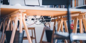 A secure, organized home office workspace representing digital safety.