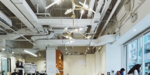 A bright, modern community hub space serving as a third space for locals.