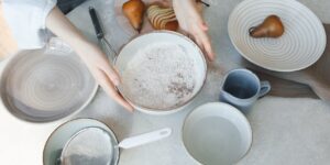 A cozy kitchen scene with baking ingredients and tools ready for a family cooking session.