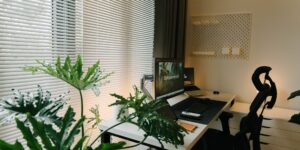A clean, modern home office space designed for productivity and sound management.