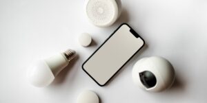 A modern, minimalist home tech setup representing a connected smart home.