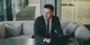A professional planning a career break at a desk.