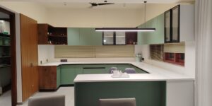 A sophisticated zero-proof mocktail setup on a kitchen island for a social gathering.