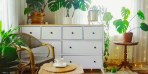 A bright, sustainable living room setup reflecting energy-efficient home trends.