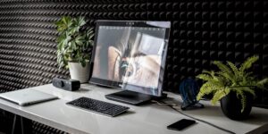 A clean, modern home office workspace setup for remote work.