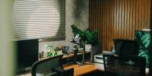 A clean, modern home office setup with professional electronics representing the refurbished-premium market.