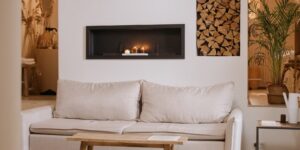 A calm, neutral-toned room representing organized co-parenting communication.