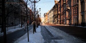 Quiet European city street during the early morning off-peak season.