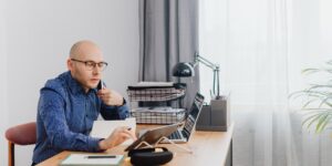 A modern home office setup focused on financial planning.