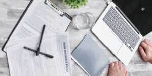 A clean, modern home office setting representing financial planning and energy awareness.