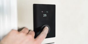 A modern smart home digital interface showing energy grid status.