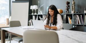 A professional setting boundaries with technology in a home office.