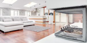 A modern, warm home interior representing energy management and heating efficiency.