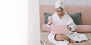 A professional relaxing at home after work hours.