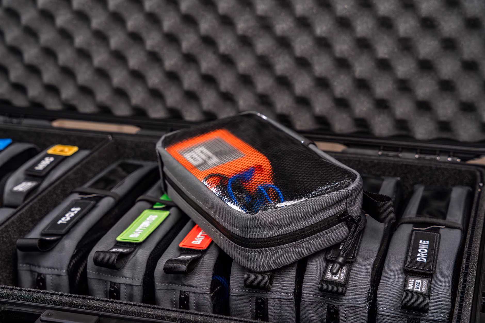 Organized travel toiletry bag with clear compartments