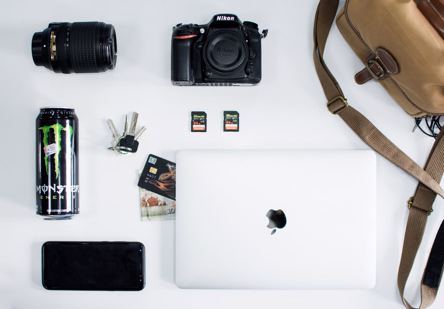 Carry-on bag with organized tech gadgets and cables