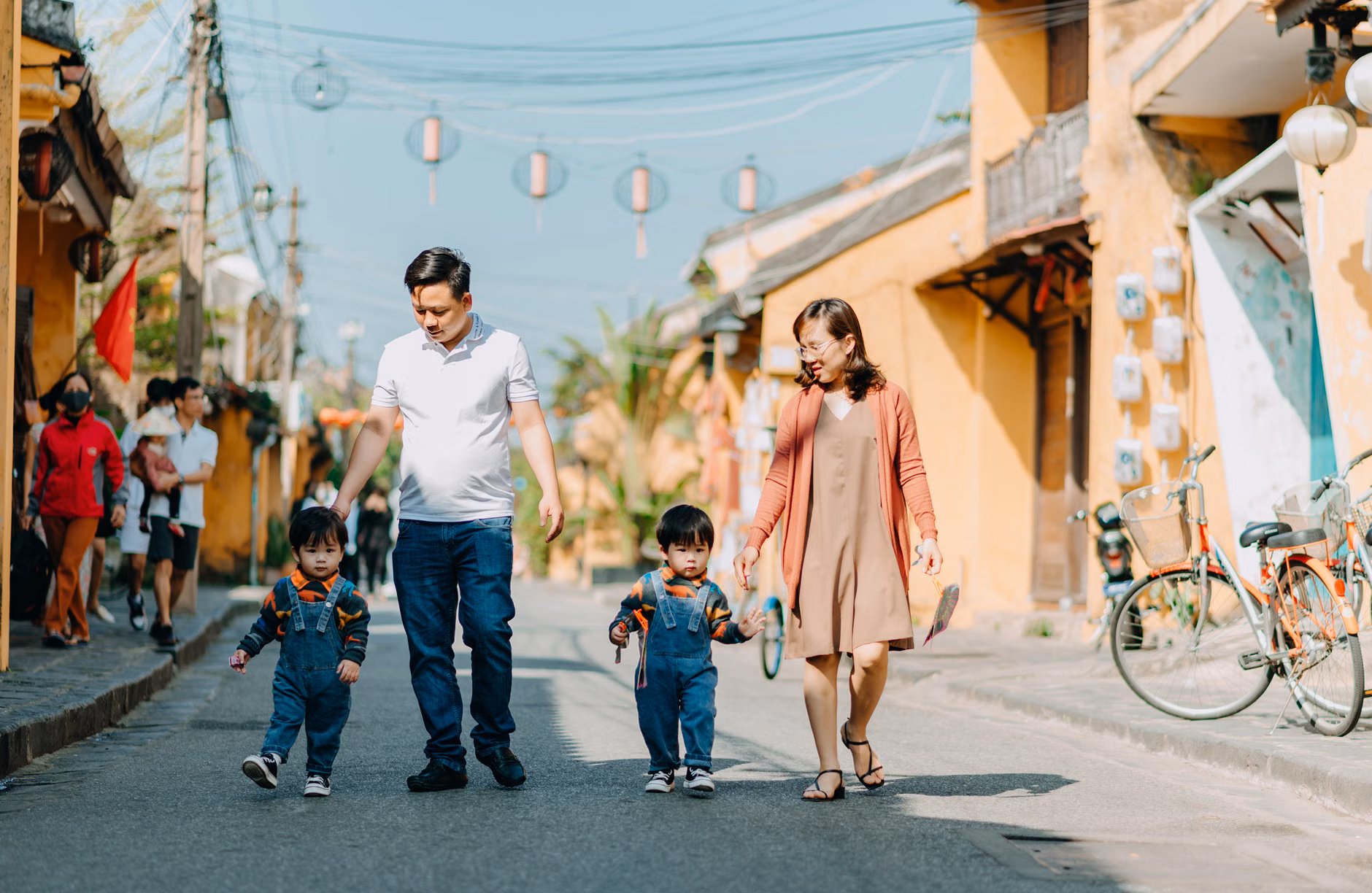 Parent and child exploring a local neighborhood.