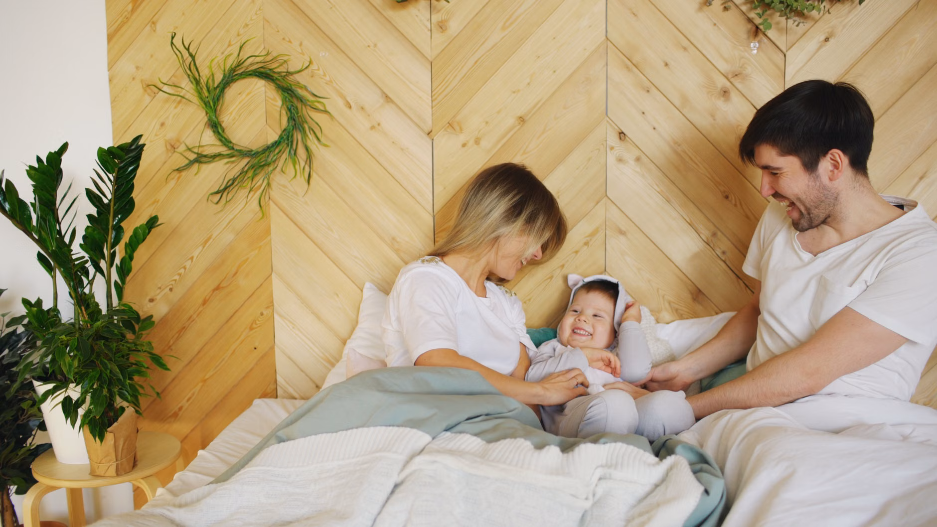 A family having a calm morning at home.