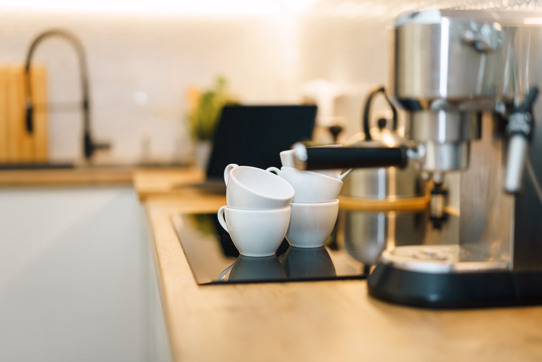 Smart home appliances in a modern kitchen setting
