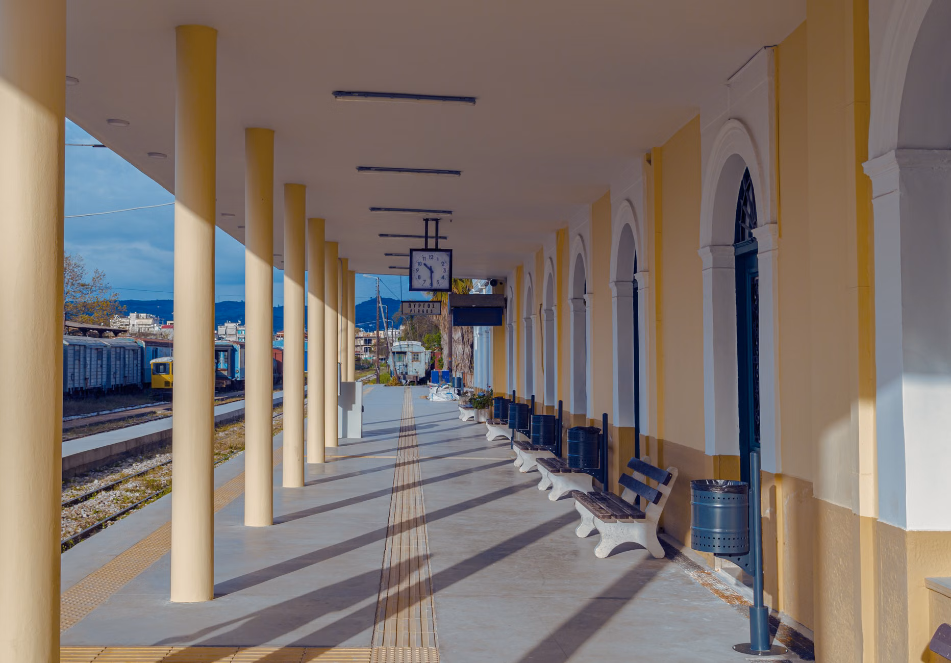 A peaceful train station platform.