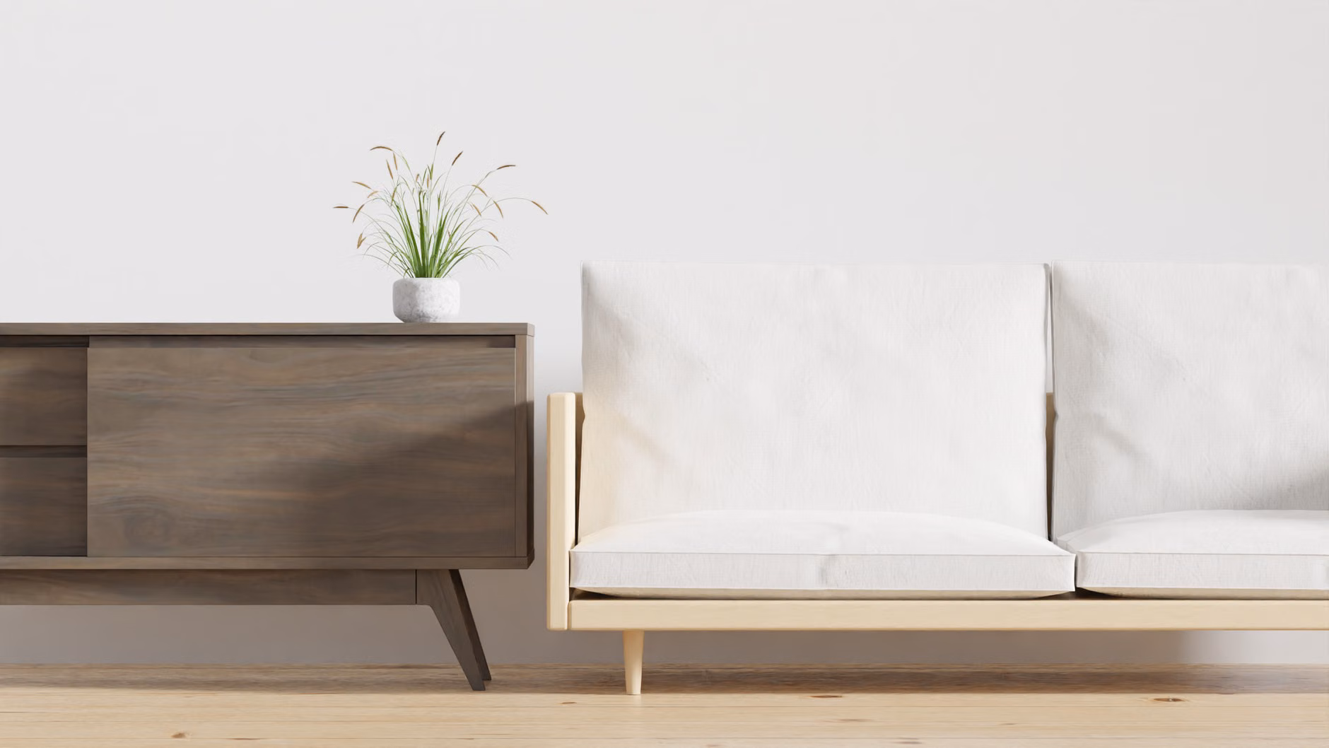 A clean, minimalist living room showing a digital-decluttered lifestyle.