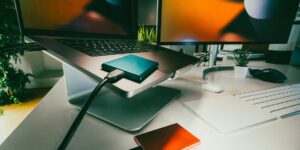 A secure digital workspace setup for managing family photo backups.