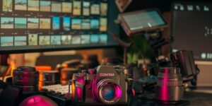 A workspace featuring both analog and digital tools, representing the balance of modern life.