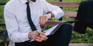 A person setting boundaries between work and personal time at home.