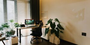 A quiet, professional home office setup designed for remote work.