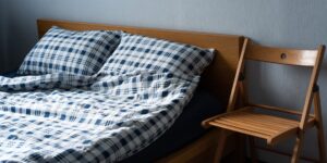 A peaceful, minimalist bedroom setting representing restorative sleep.