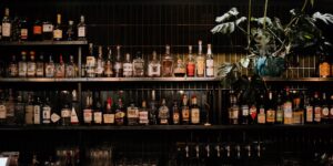 A sophisticated display of zero-proof cocktail ingredients at a professional event.