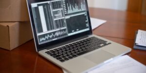 Modern home office setup for digital data management