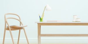 A clean and organized minimalist home study desk for a child designed for focus.