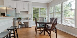 A clean, organized family planning area on a kitchen table.